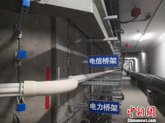 圖為綜合地下管廊待安裝區(qū)域的不同類型橋架?！「呖档?攝